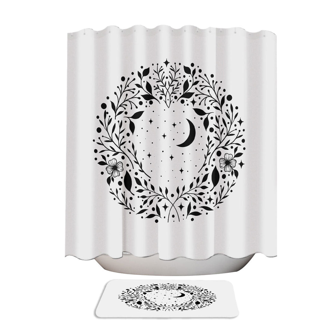 Black and White Night Garden Circle Extra Long Shower Curtain