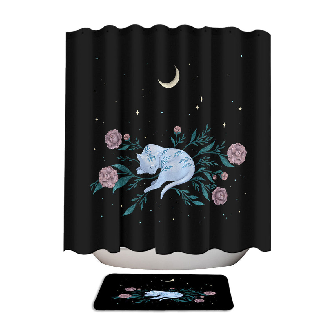 Cat Dreaming of the Moon Shower Curtains