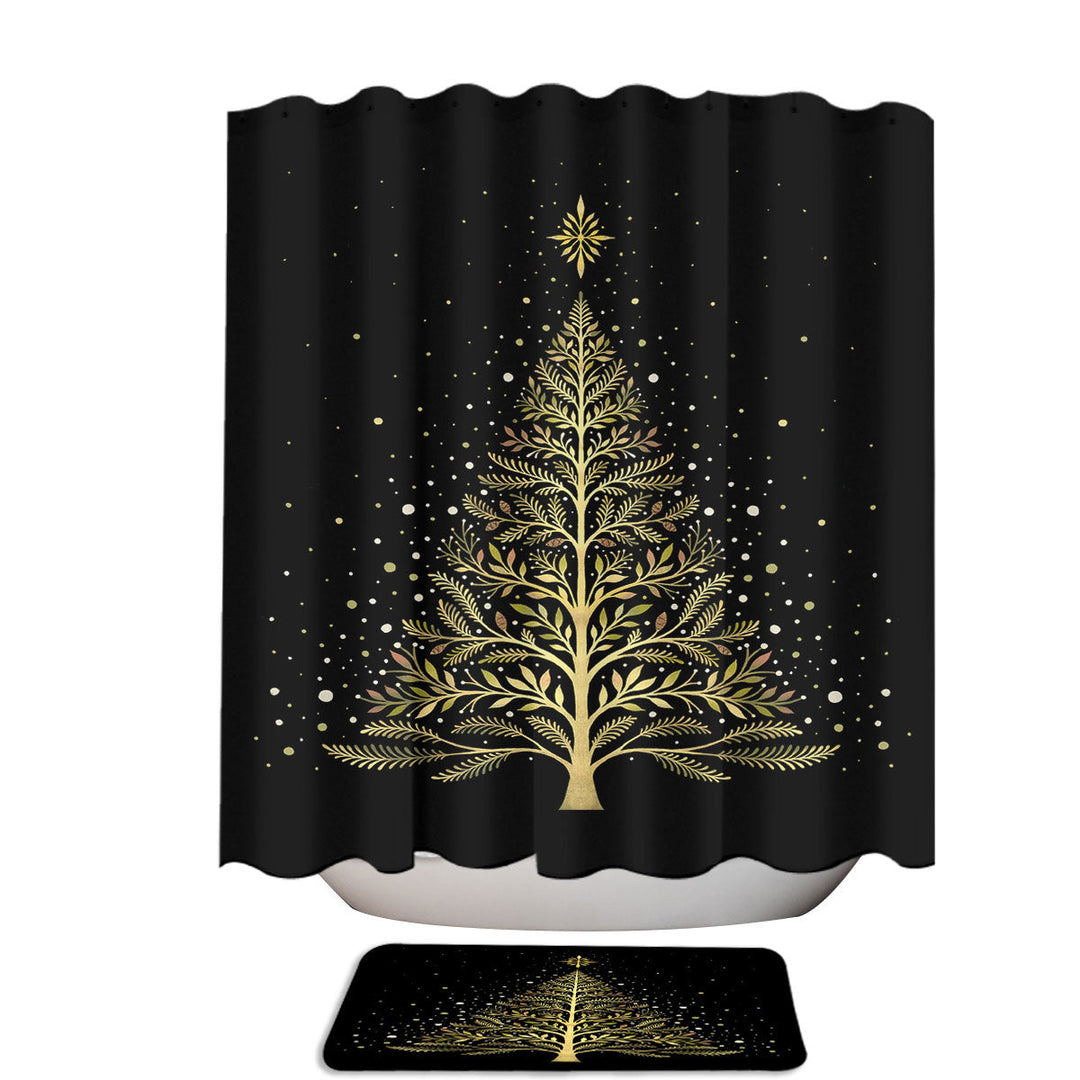Christmas Tree Glowing at Night Bathroom Shower Curtains