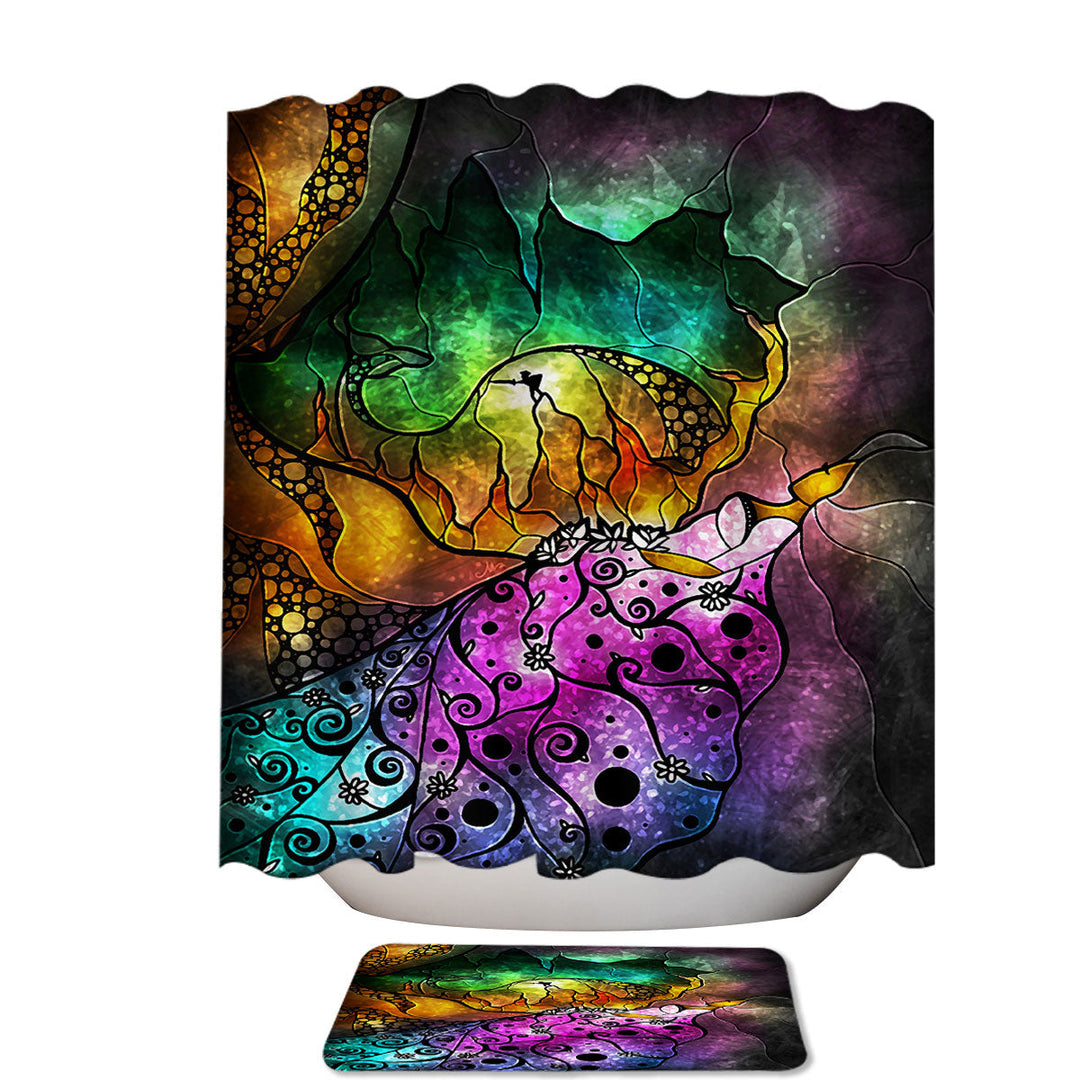 Colorful Stained Glass Fairy Tale Sleeping Beauty Extra Long Shower Curtain