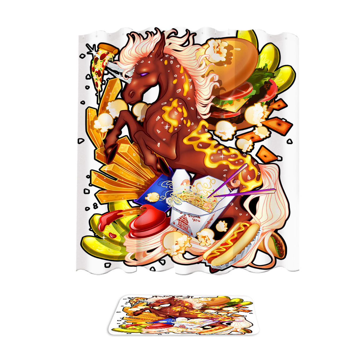 Cool Decorative Shower Curtains Junk Food Fast Food Funny Unicorn