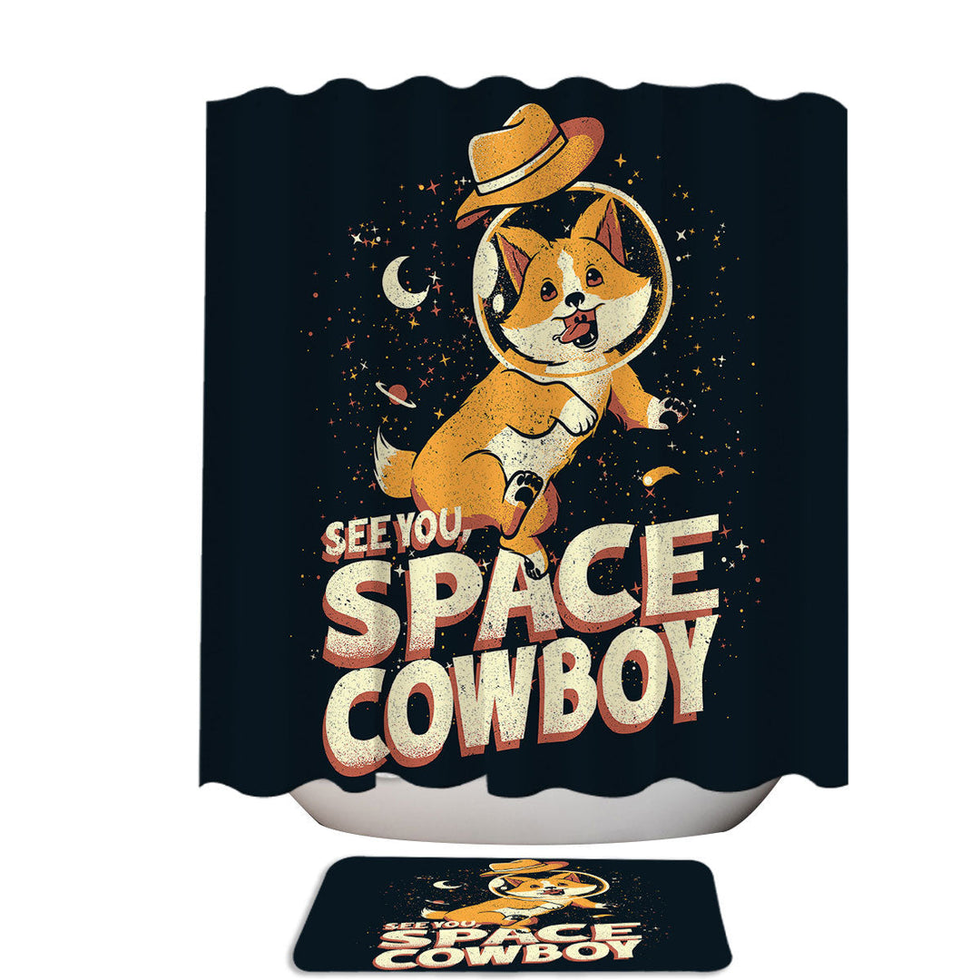 Cute Corgi Dog Space Cowboy Shower Curtain