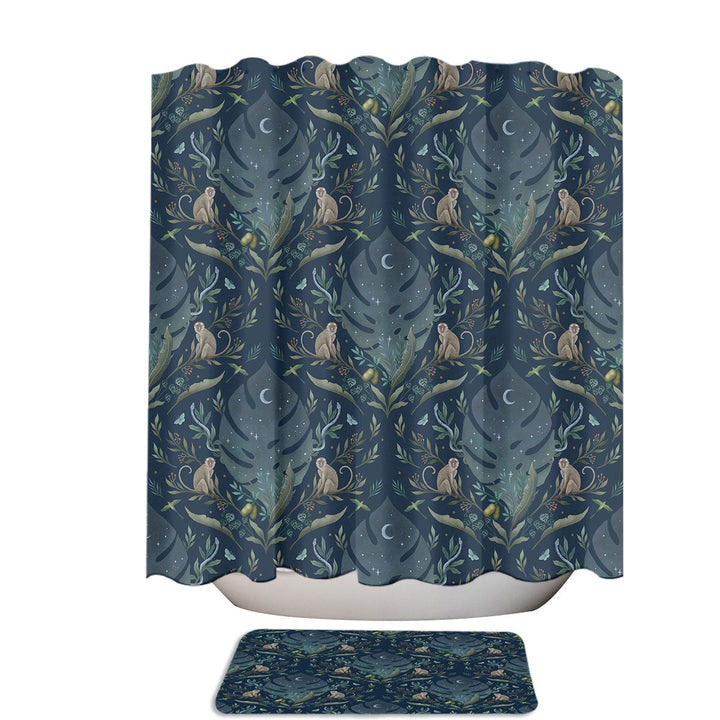 Dark Monkeys and Tropical Leaves Cool Shower Curtains