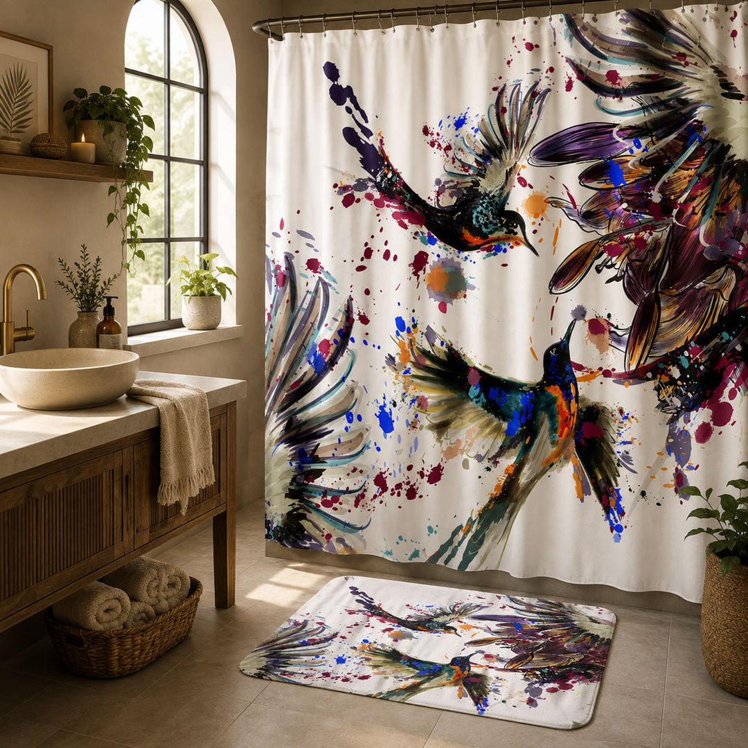 Dark Painting Hummingbird Shower Curtains