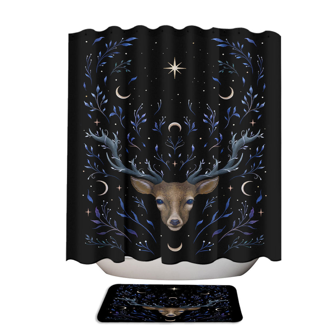 Deer Head Leaves and Stars Extra Long Shower Curtain
