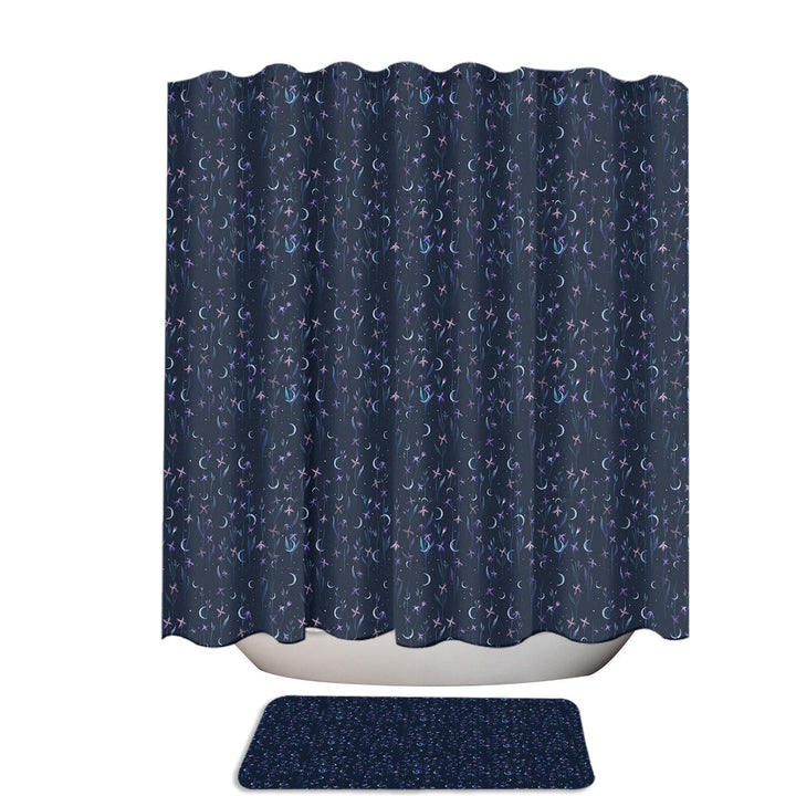 Dense Night Scented Flower and Moon Extra Long Shower Curtain