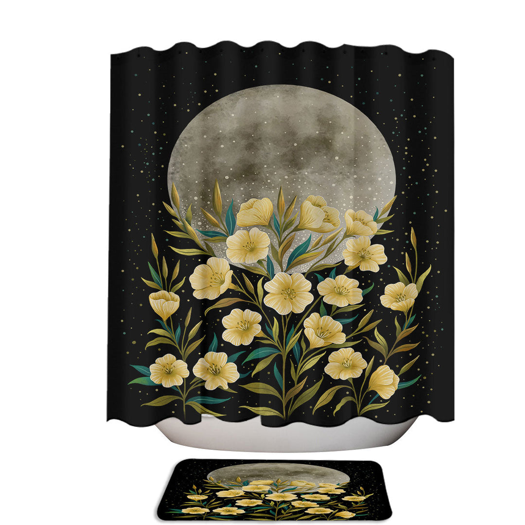 Evening Primroses Flower Moon Greeting Yellow Bathroom Shower Curtains