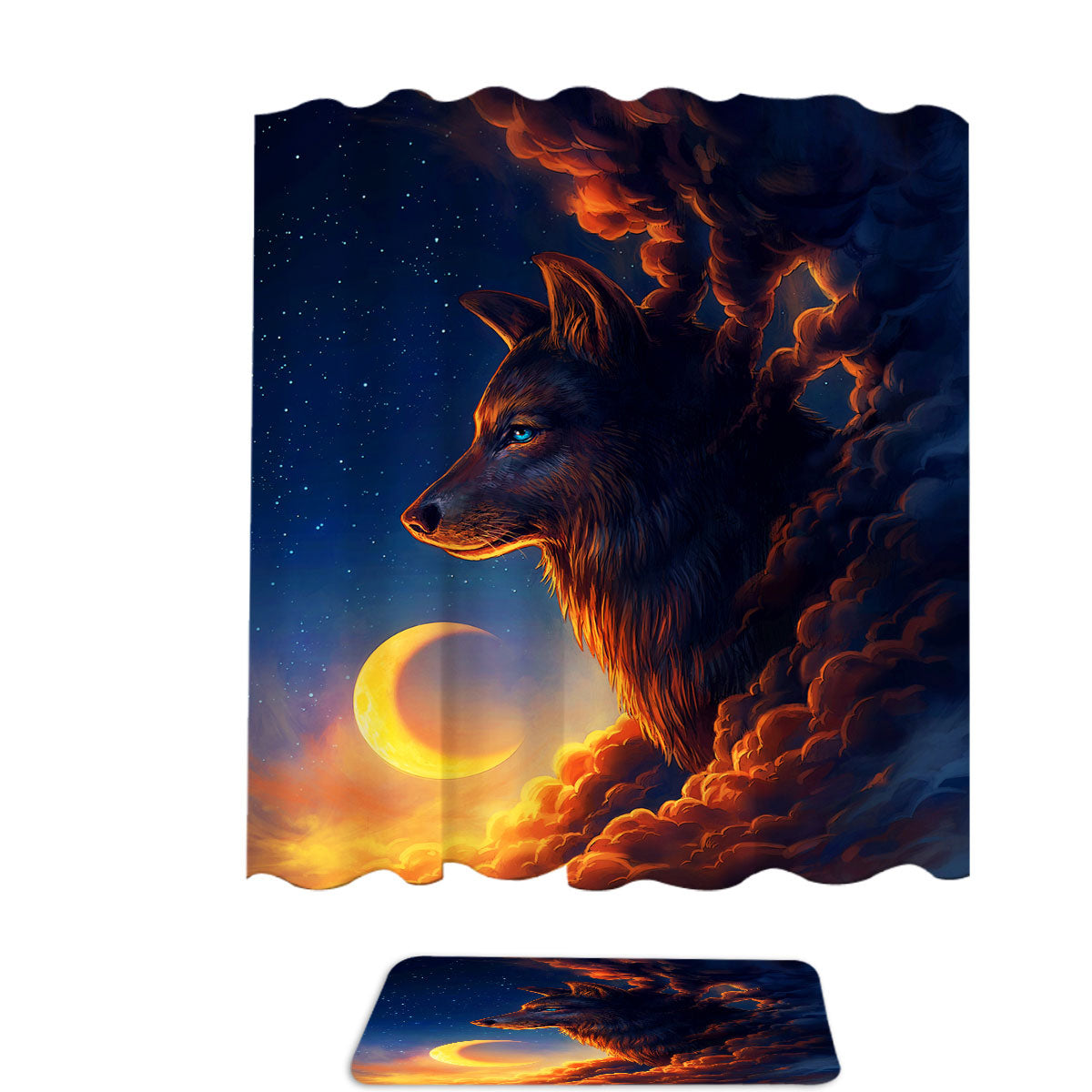 Fabric Shower Curtains with Wolf Art Moon Night Guardian Fabric Shower Curtains with Wolf Art Moon Night Guardian