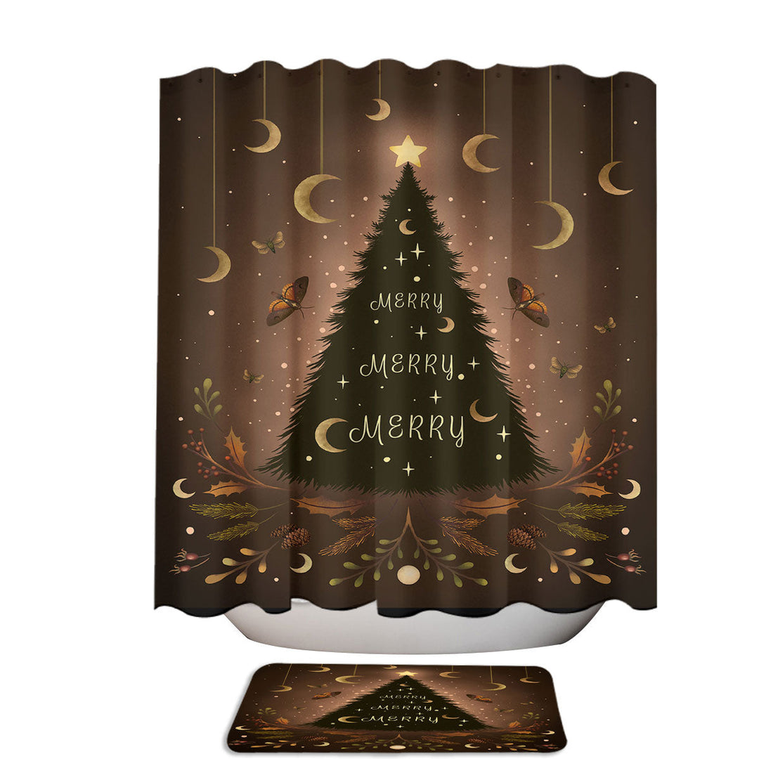 Fall Leaves and Merry Christmas Tree Fun Shower Curtains