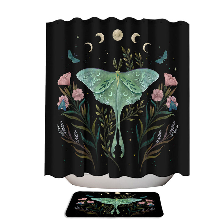 Flowers Luna and Forester Moth Unique Shower Curtains