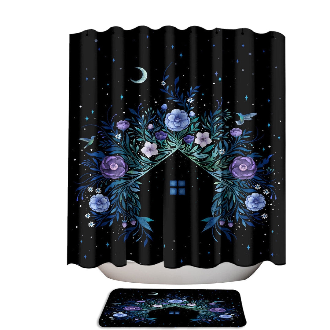 Flowers and Stars the Blossom Night House Extra Long Shower Curtain