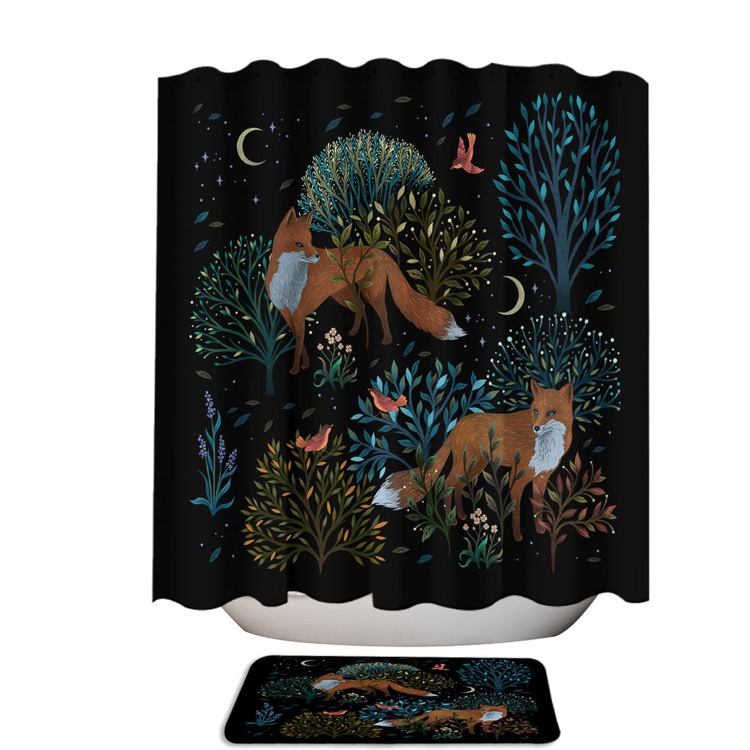 Forest Birds and Foxes Shower Curtains