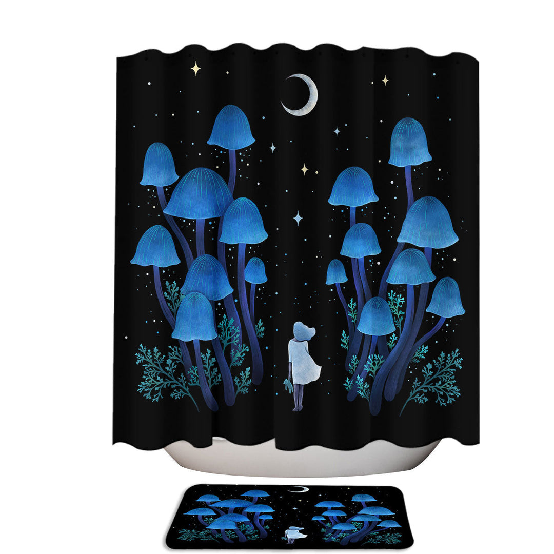 Fungi Mushroom Forest at Night Extra Wide Shower Curtain