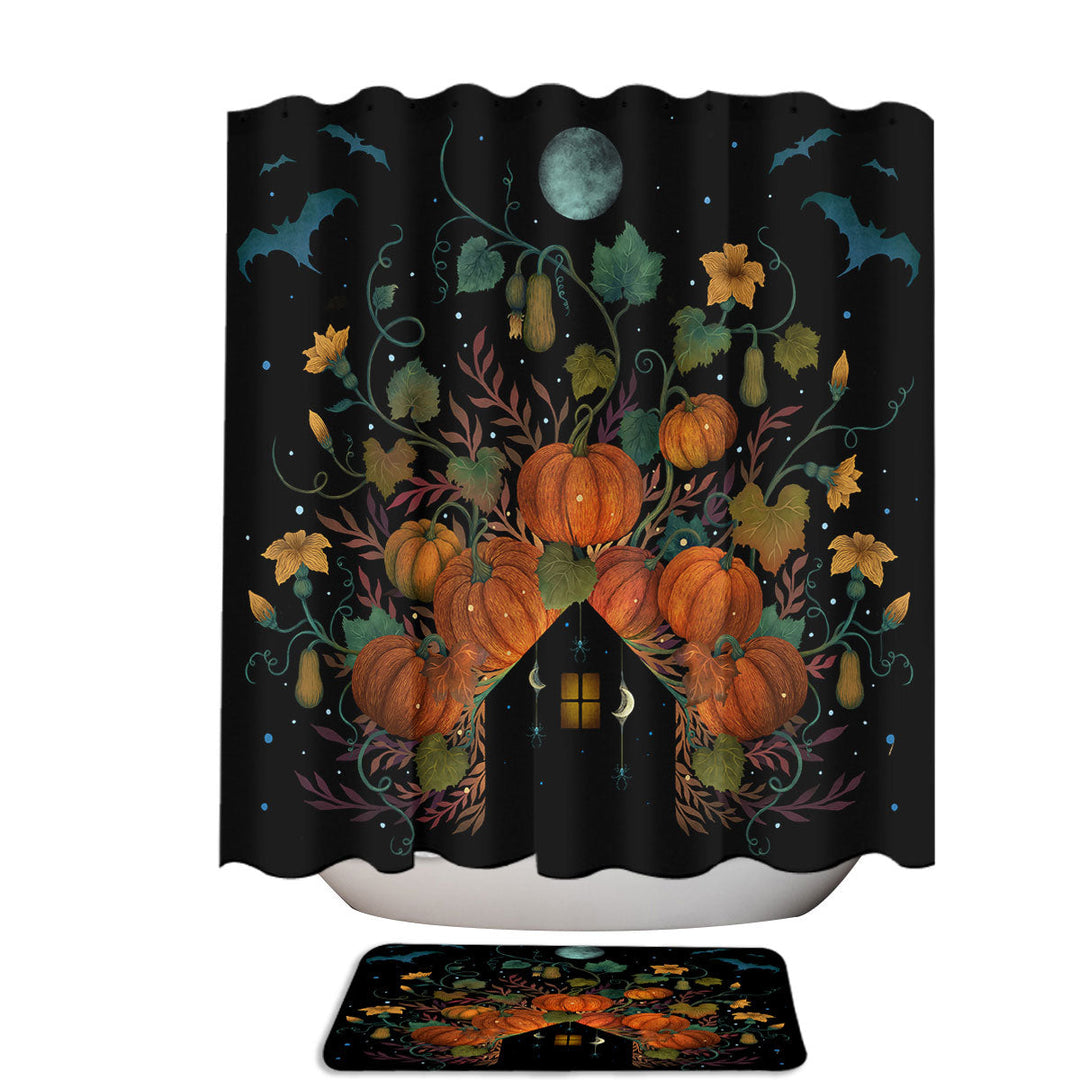 Halloween Fall Themed Pumpkin Rooftop Stall Shower Curtain