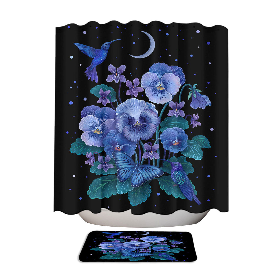 Hummingbirds Among the Violets Bathroom Shower Curtains