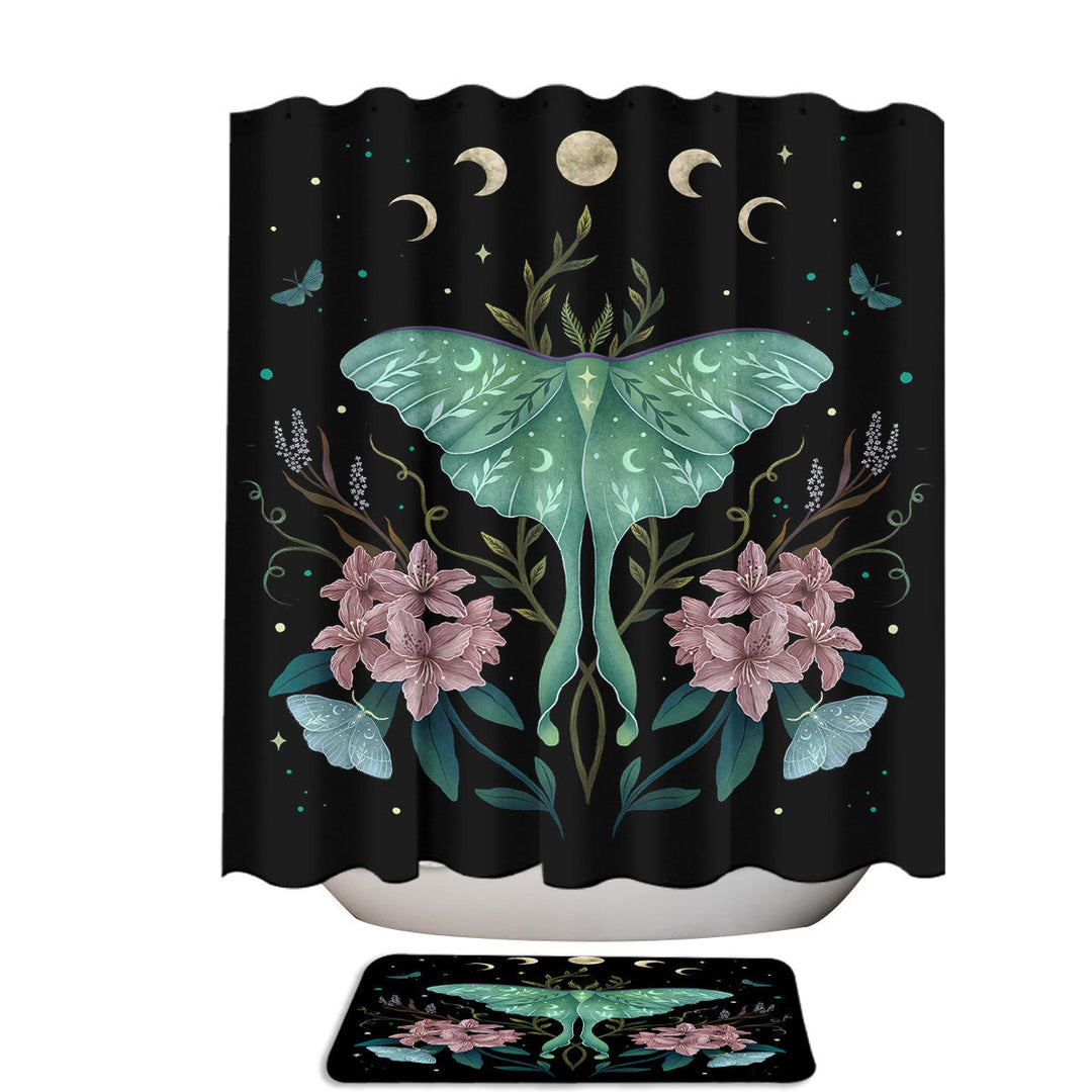 Luna Moth and Rhododendron Flower Shower Curtain