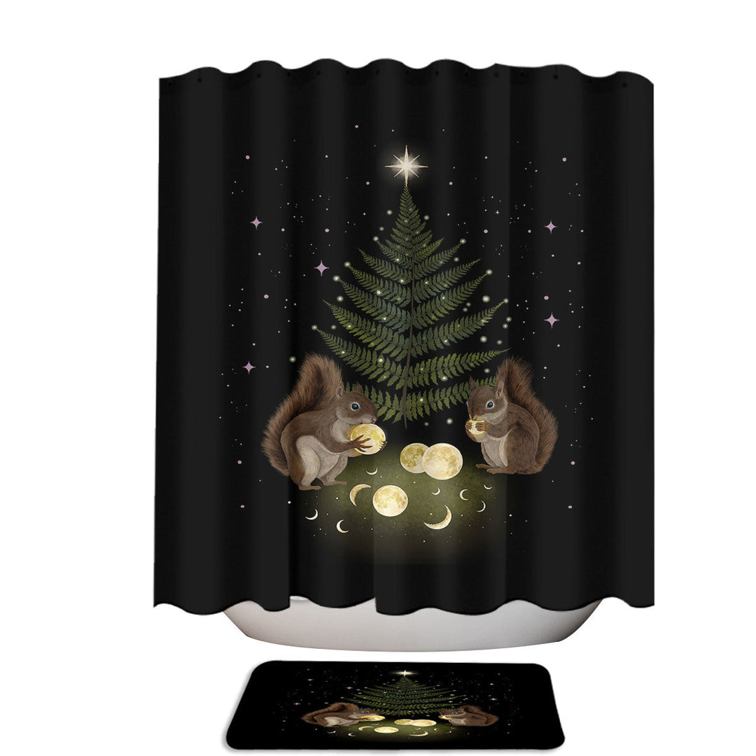 Midnight Feast Moon and Squirrels 78 Inch Shower Curtain