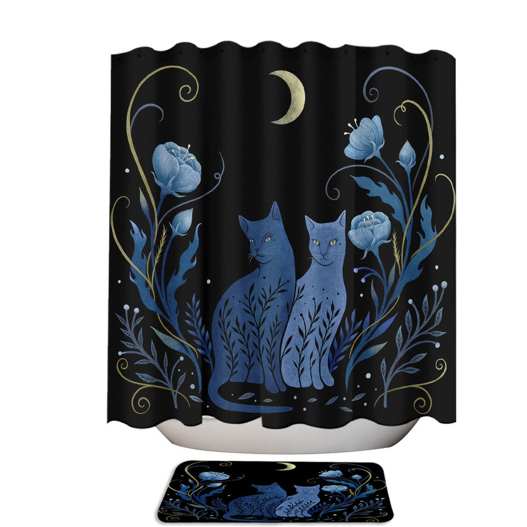 Midnight in the Cat Garden Fabric Shower Curtain