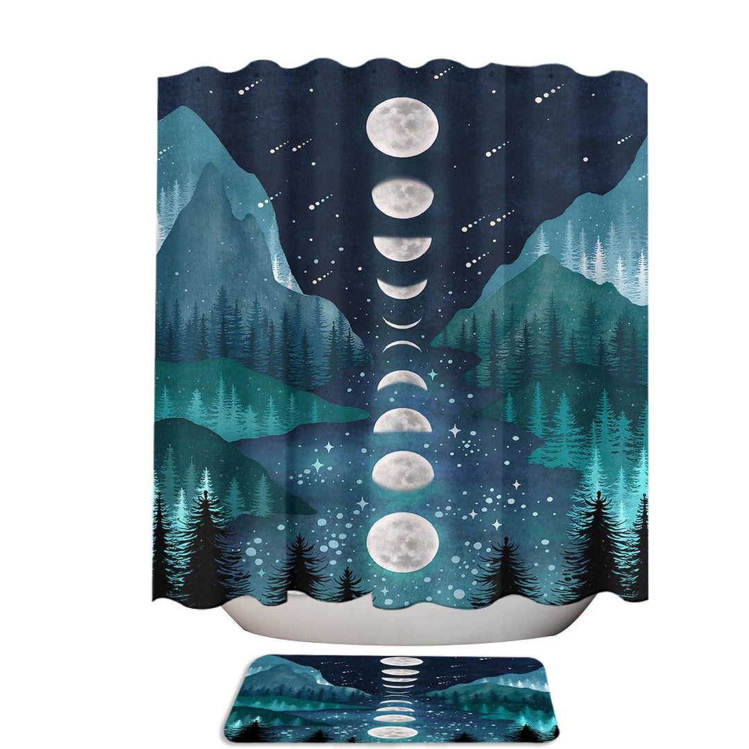 Moon Phases Over River Valley Shower Curtain
