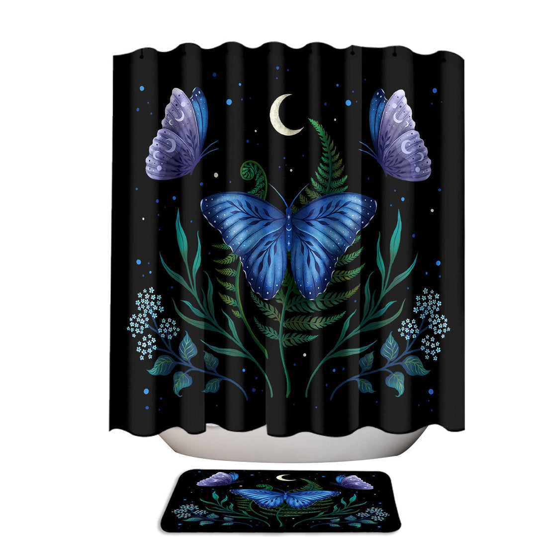 Night Blue Morpho Butterfly Unique Shower Curtains