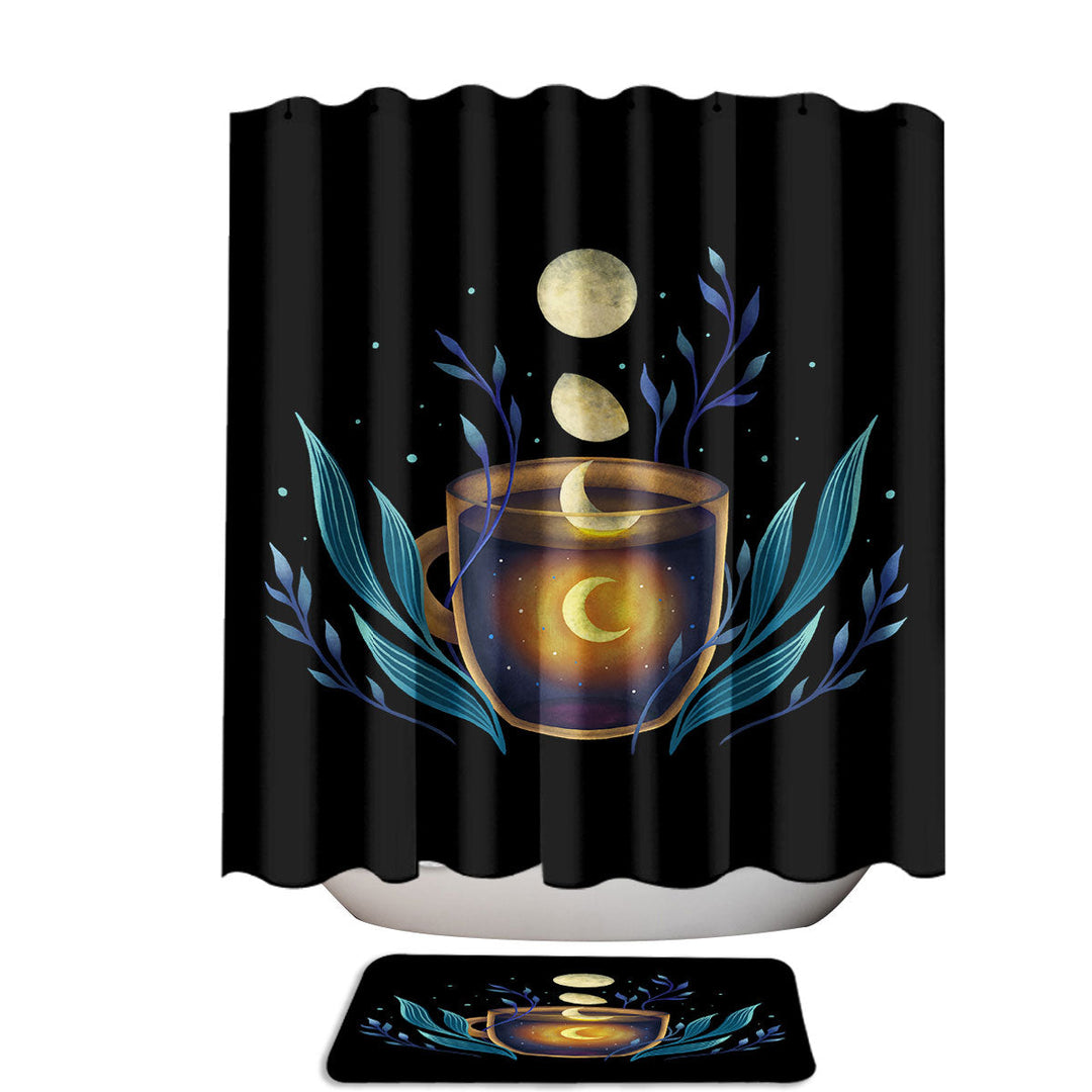 Night Cup of Moonshine and Leaves Unique Shower Curtains