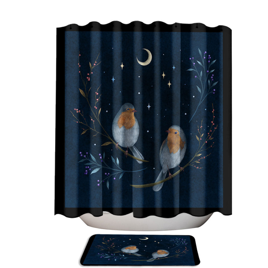 Night Skies with Birds and Berries Extra Wide Shower Curtain
