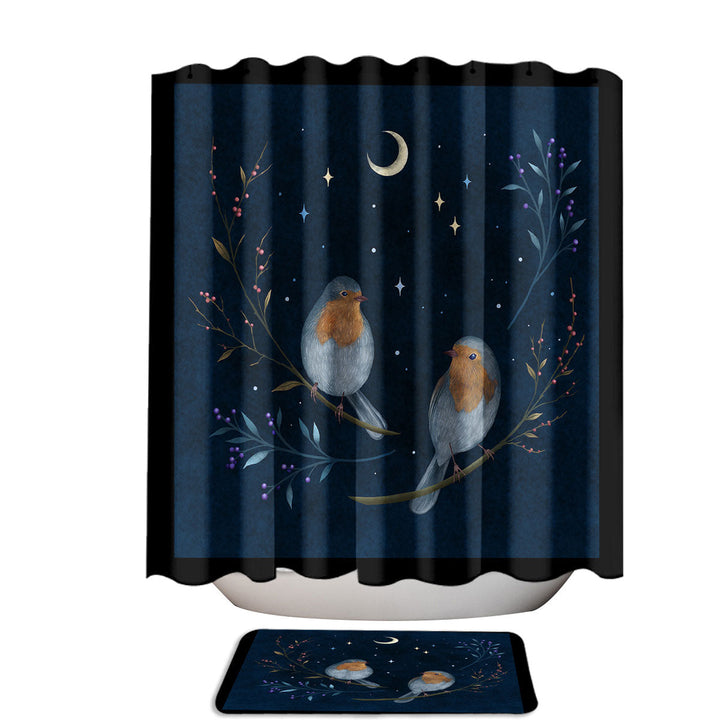 Night Skies with Birds and Berries Extra Wide Shower Curtain