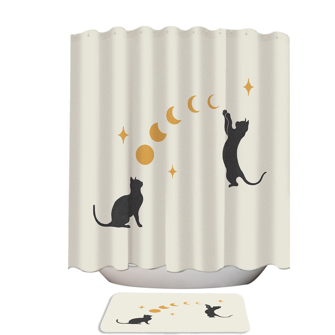 Playful Cats and Moon Fun Shower Curtains