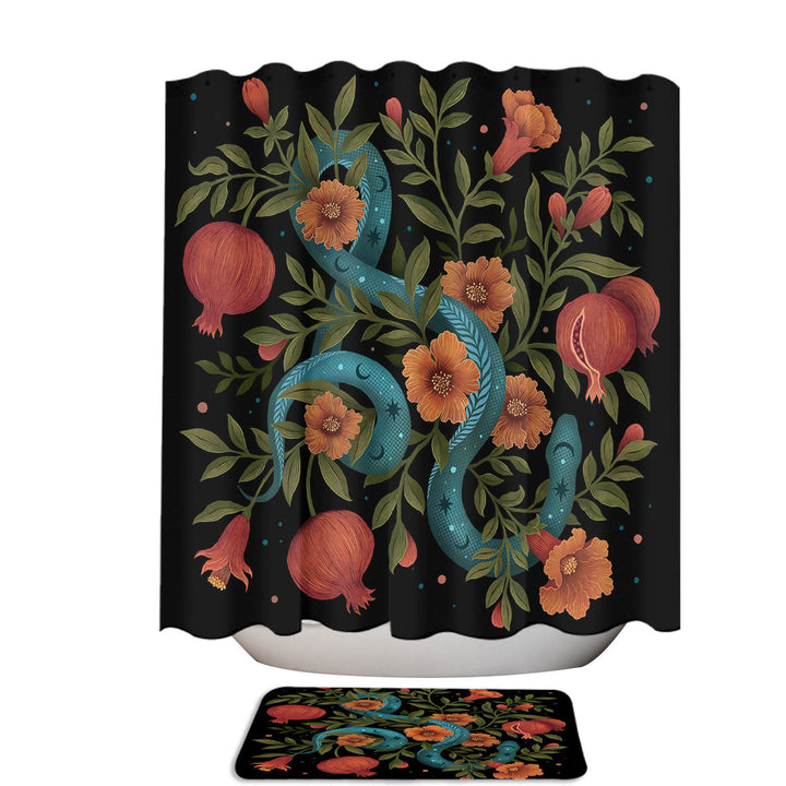 Pomegranate and Snake the Serpentine Blossom Fabric Shower Curtain