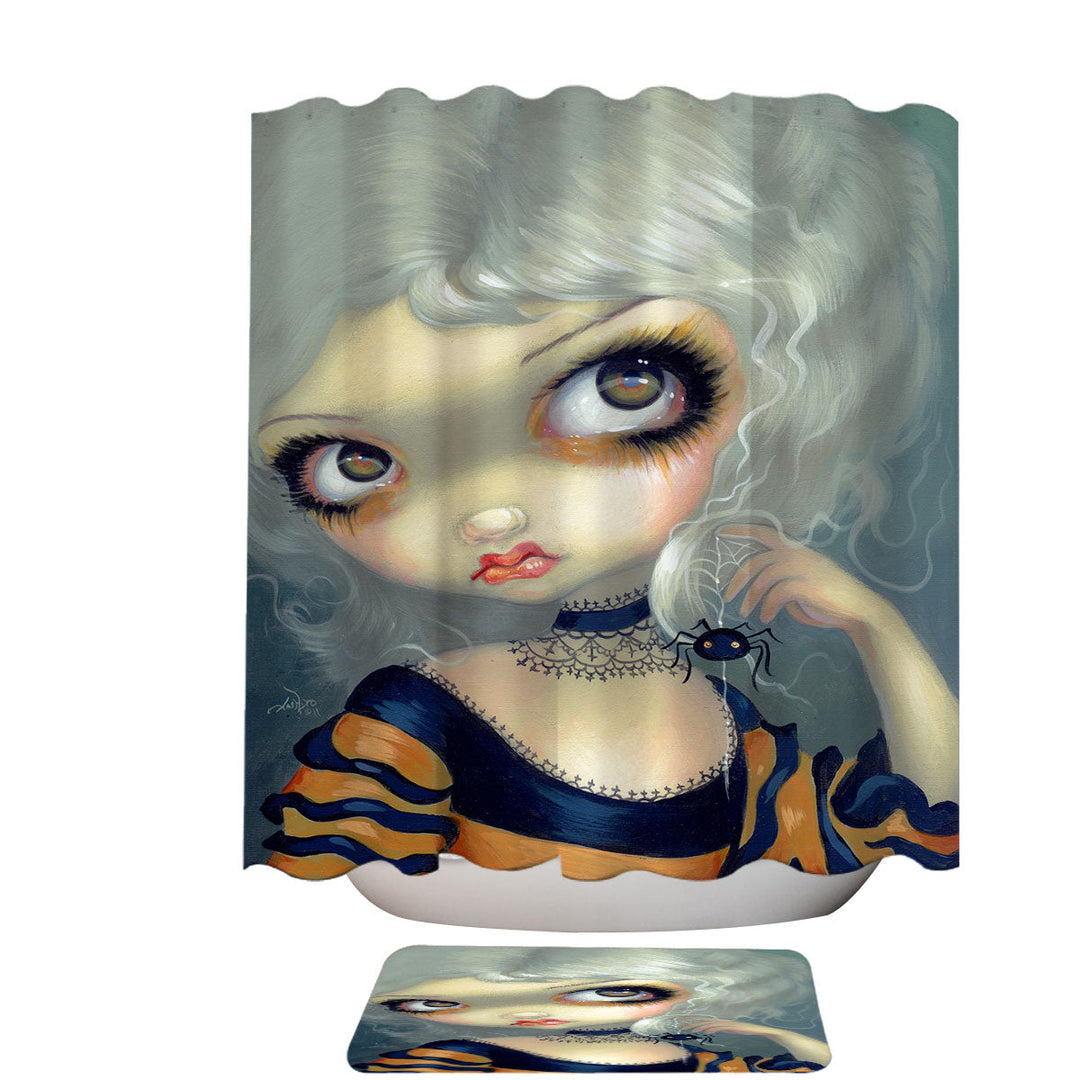 Portrait With Spiderling Big Eyed Beauty Goth Girl Shower Curtain