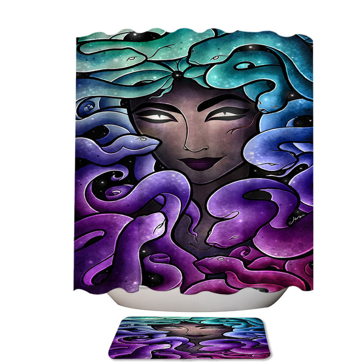 Purplish Snake Haired Medusa Stained Glass Art Unique Shower Curtains