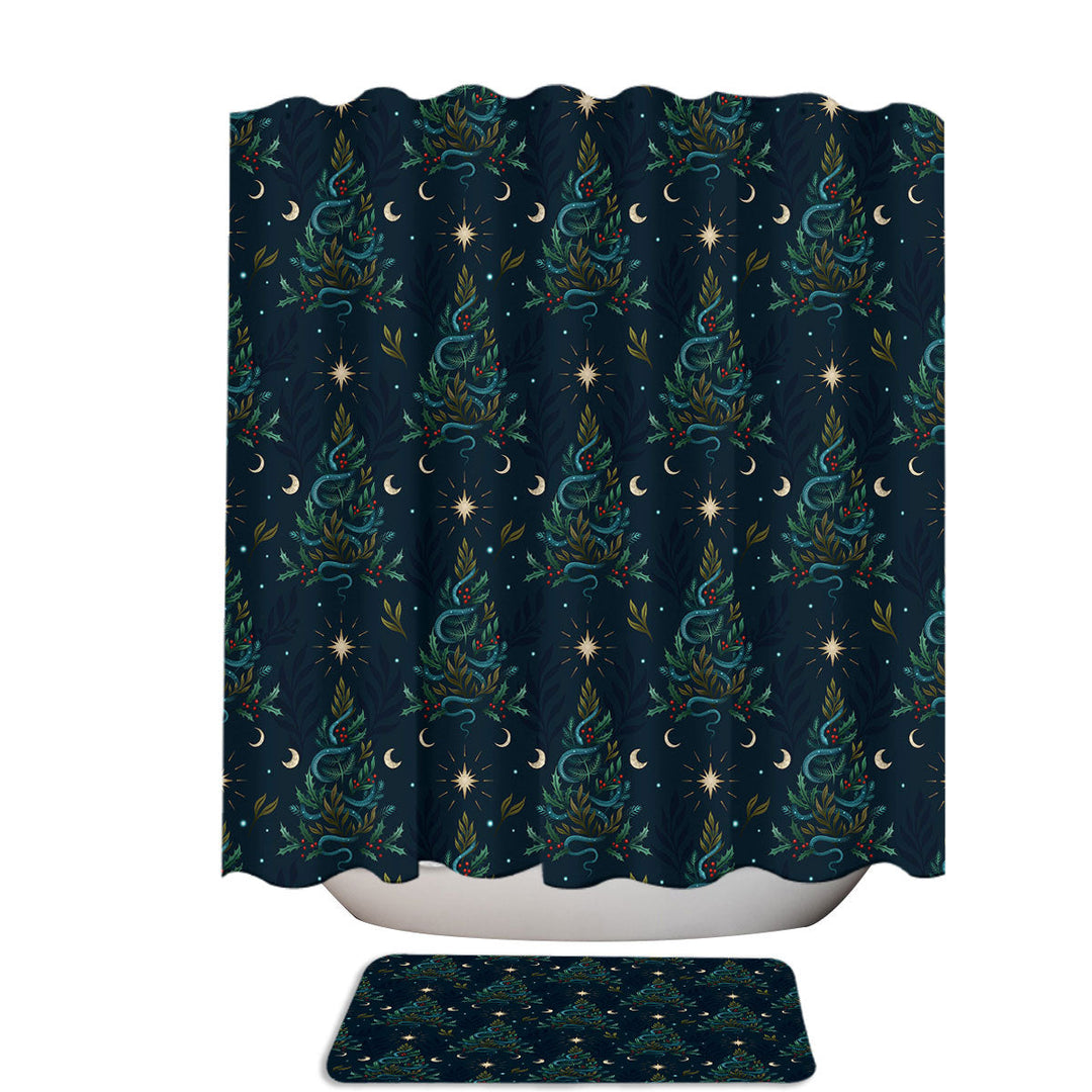 Serpentine Christmas Night Trees and Snakes Fabric Shower Curtain