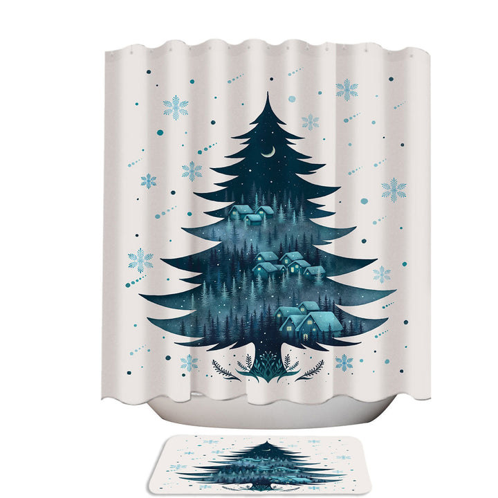 Snowy Christmas Tree Village the Silent Night Cool Shower Curtains