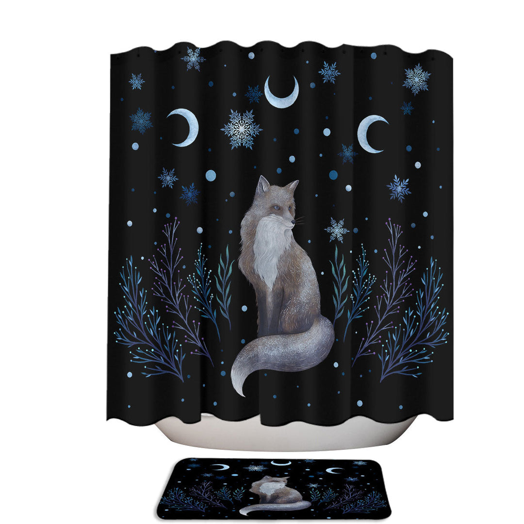 Snowy Winter Night Fox Extra Long Shower Curtain
