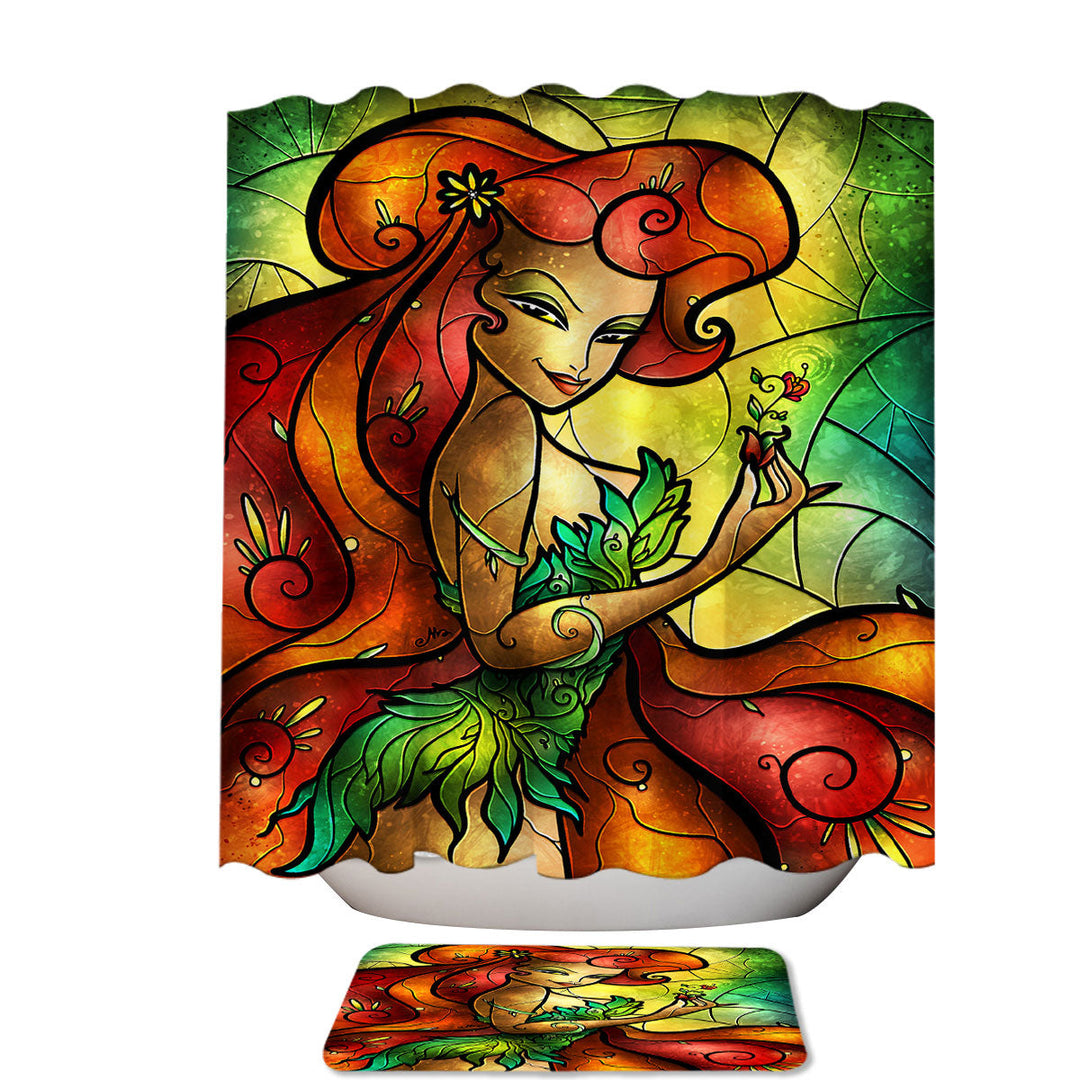 Stained Glass Art Beautiful Redhead Jungle Girl Shower Curtain