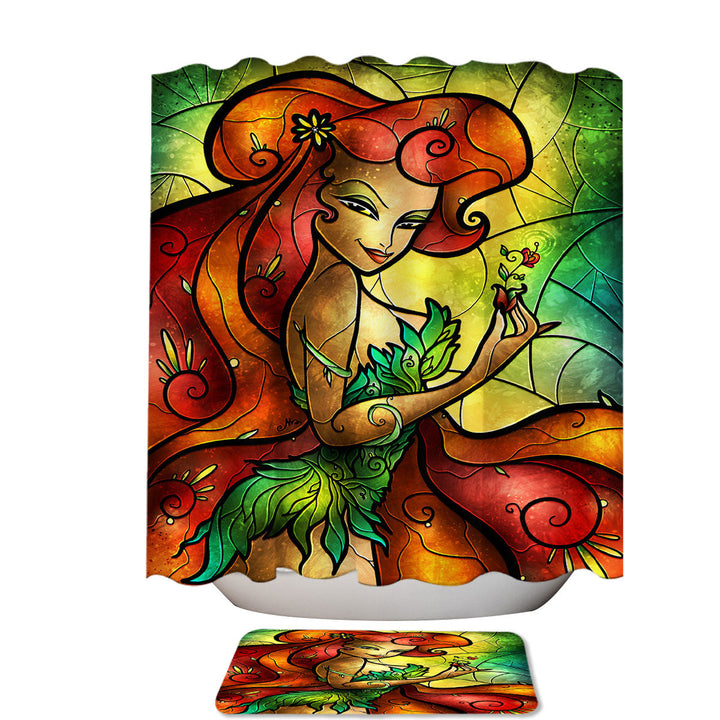 Stained Glass Art Beautiful Redhead Jungle Girl Shower Curtain