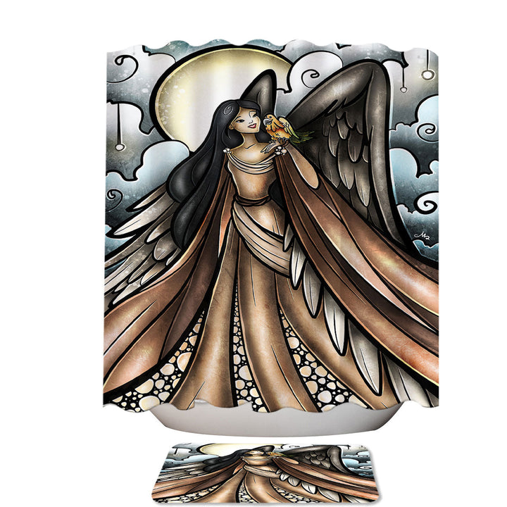 Stained Glass Art Birds go to Heaven Angel Shower Curtain