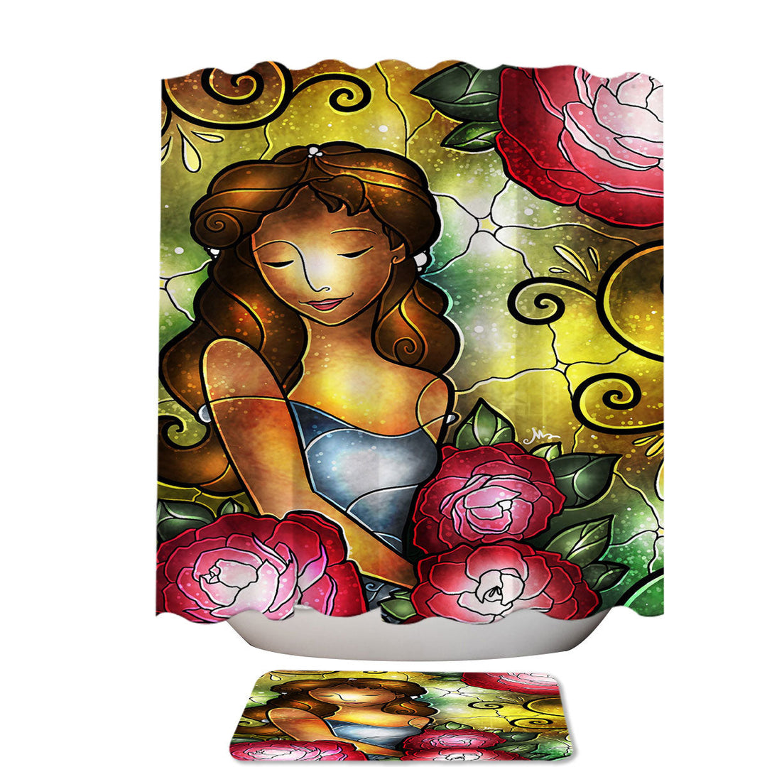 Stained Glass Art Camellia the Roses Lady 78 Inch Shower Curtain