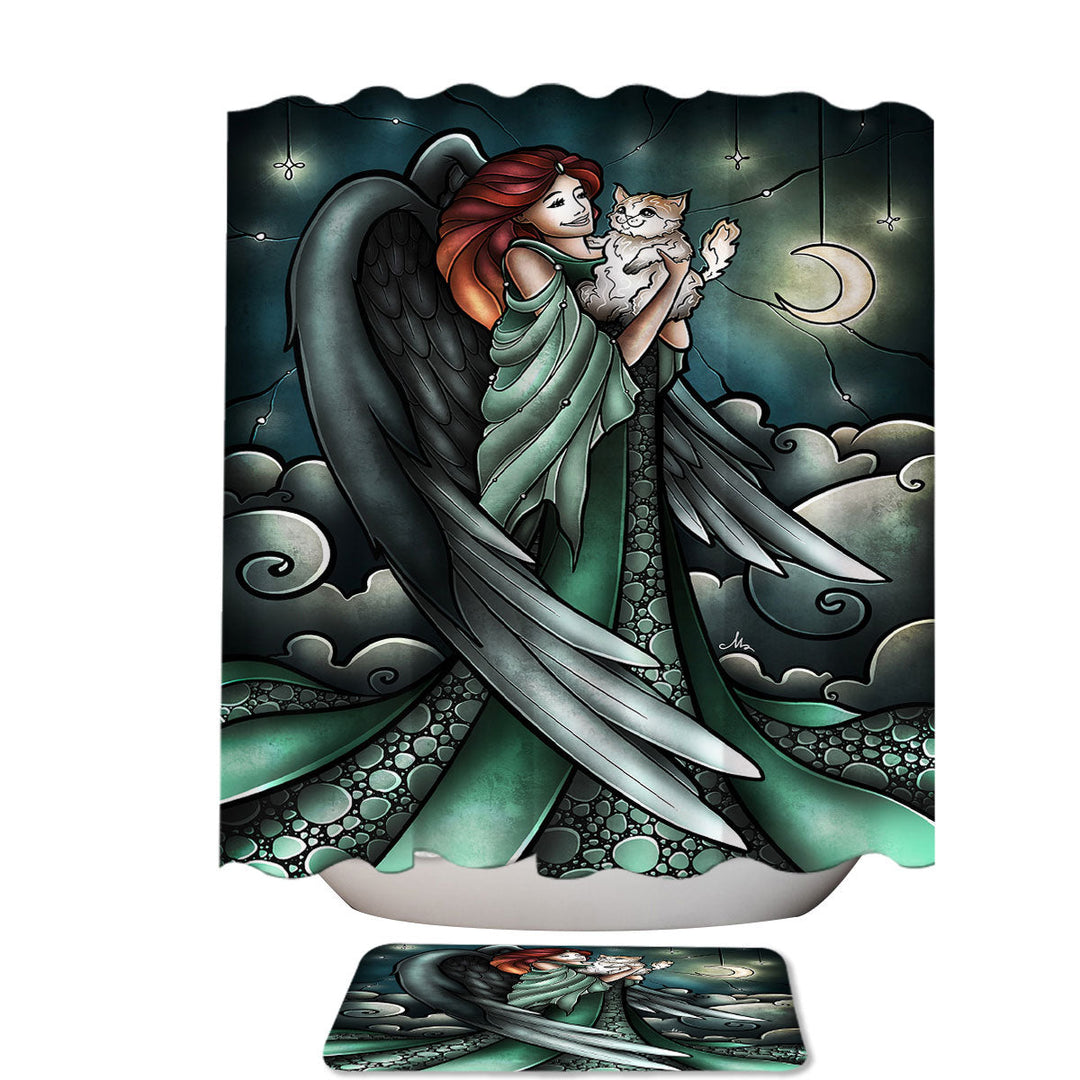 Stained Glass Art Cats go to Heaven Angel Shower Curtains