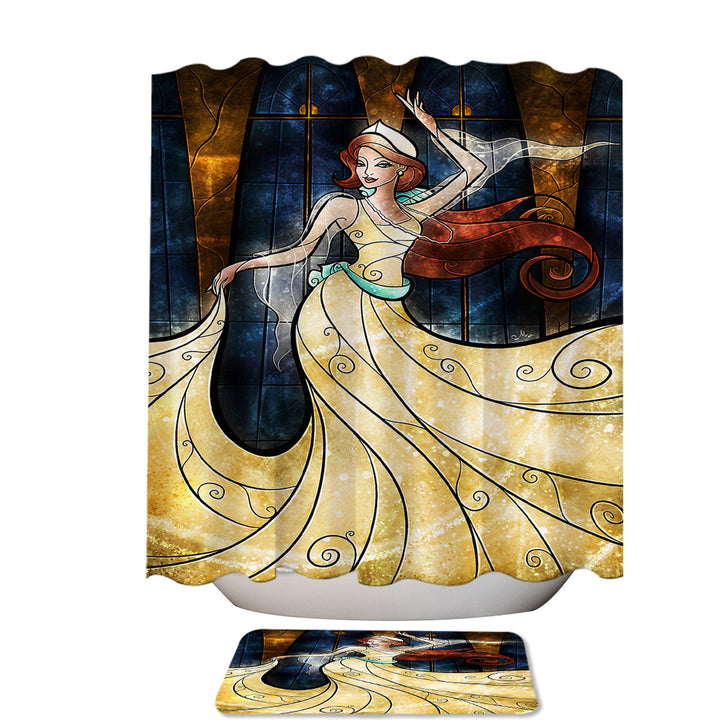 Stained Glass Art Dancing Beautiful Princess Fabric Shower Curtain