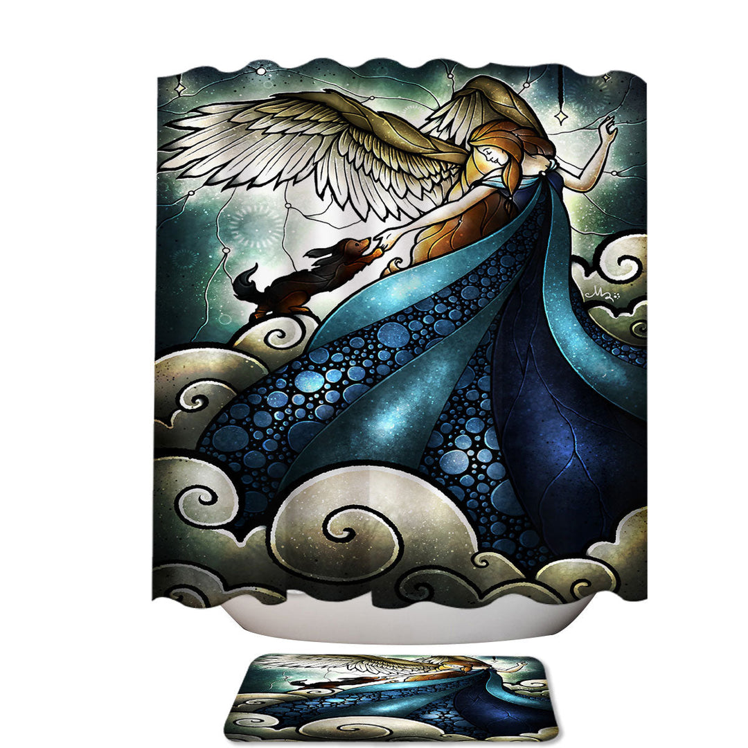 Stained Glass Art Dogs go to Heaven Angel Fabric Shower Curtain