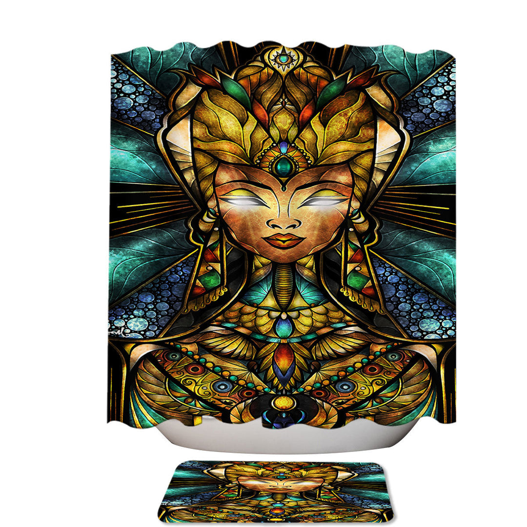 Stained Glass Art Egyptian Queen Nefertiti Stall Shower Curtain
