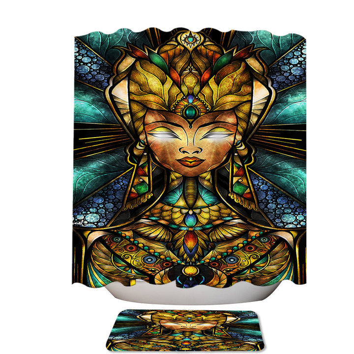 Stained Glass Art Egyptian Queen Nefertiti Stall Shower Curtain