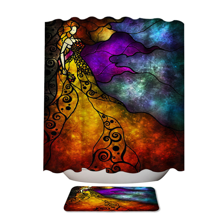 Stained Glass Art Fairy Tale Beauty and Her Beast Cool Shower Curtains