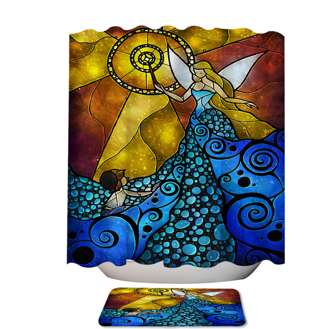 Stained Glass Art Fairy Tale Ocean Blue Fairy Shower Curtains