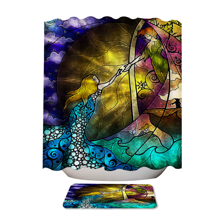Stained Glass Art Fairy Tale Off to Neverland Shower Curtains