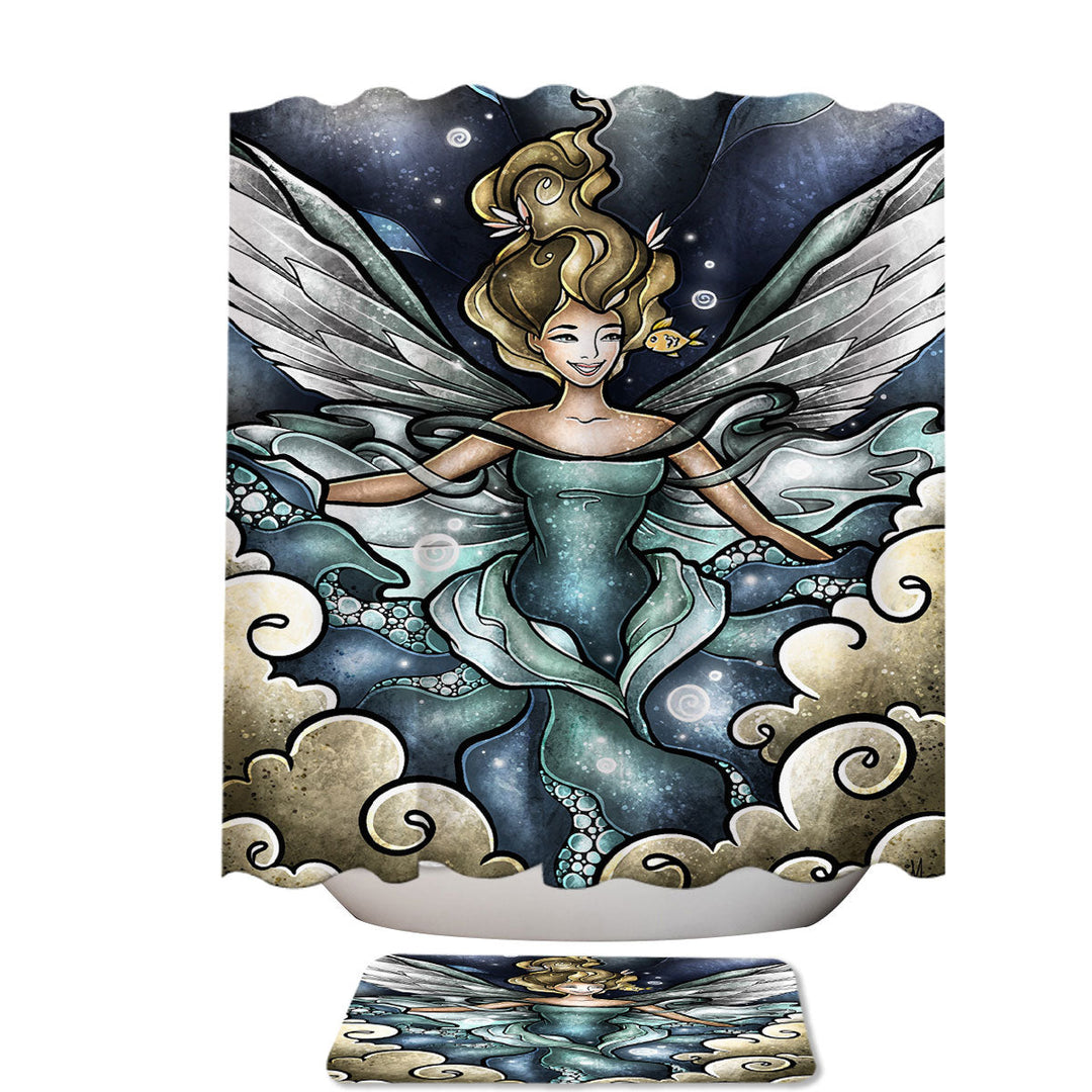 Stained Glass Art Fish go to Heaven Angel Shower Curtain