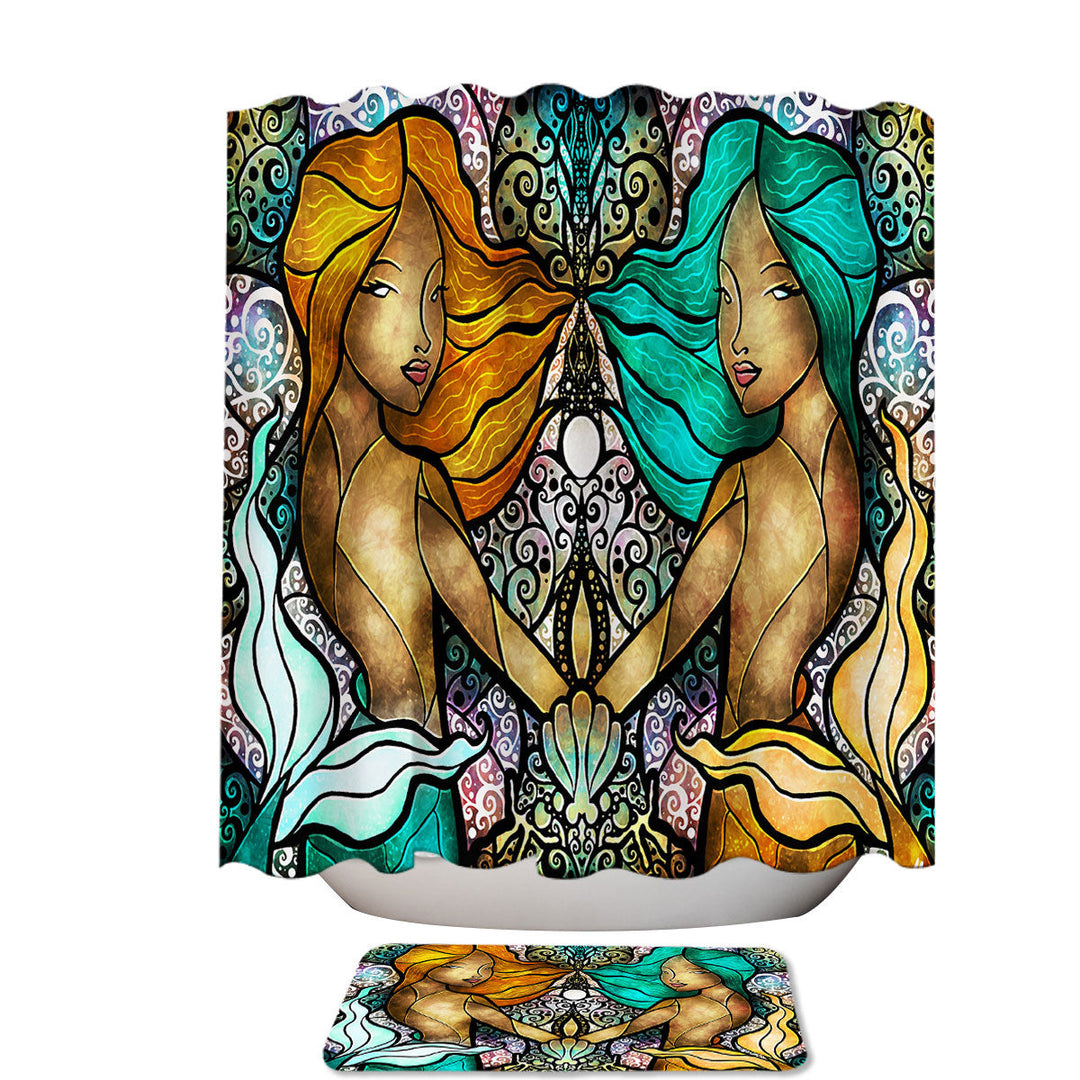 Stained Glass Art Gem and I Mermaids Shower Curtains