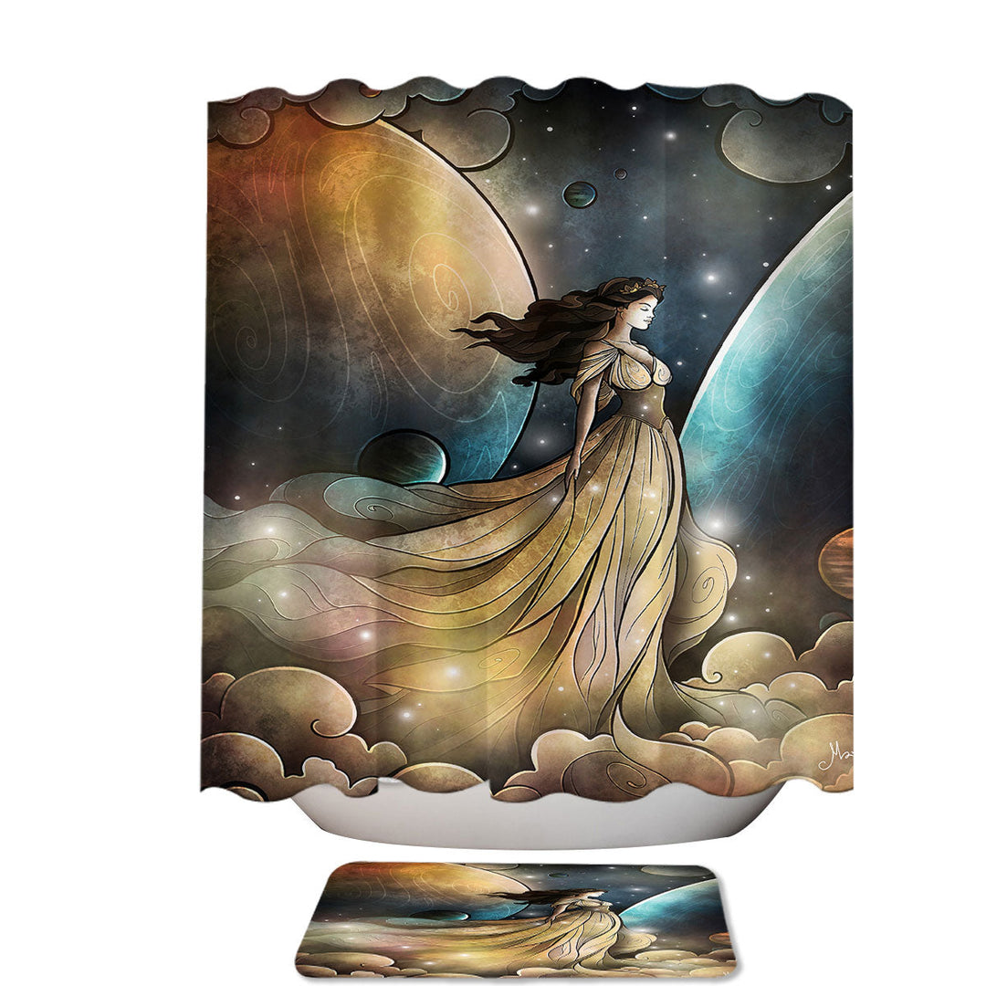 Stained Glass Art Heir of Heaven Cosmic Angel Extra Long Shower Curtain