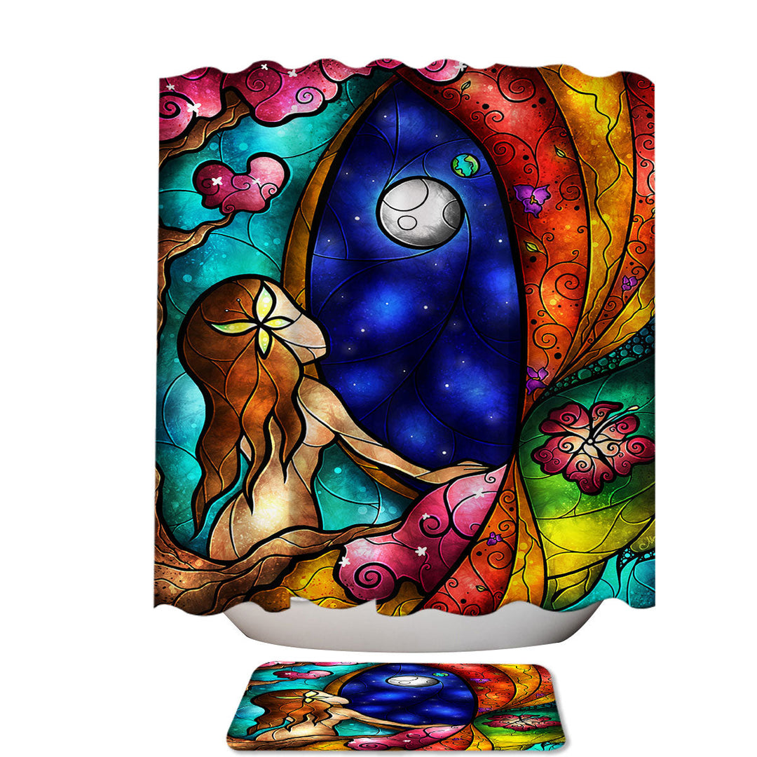 Stained Glass Art I Miss You Moonlight Mermaid Unique Shower Curtains